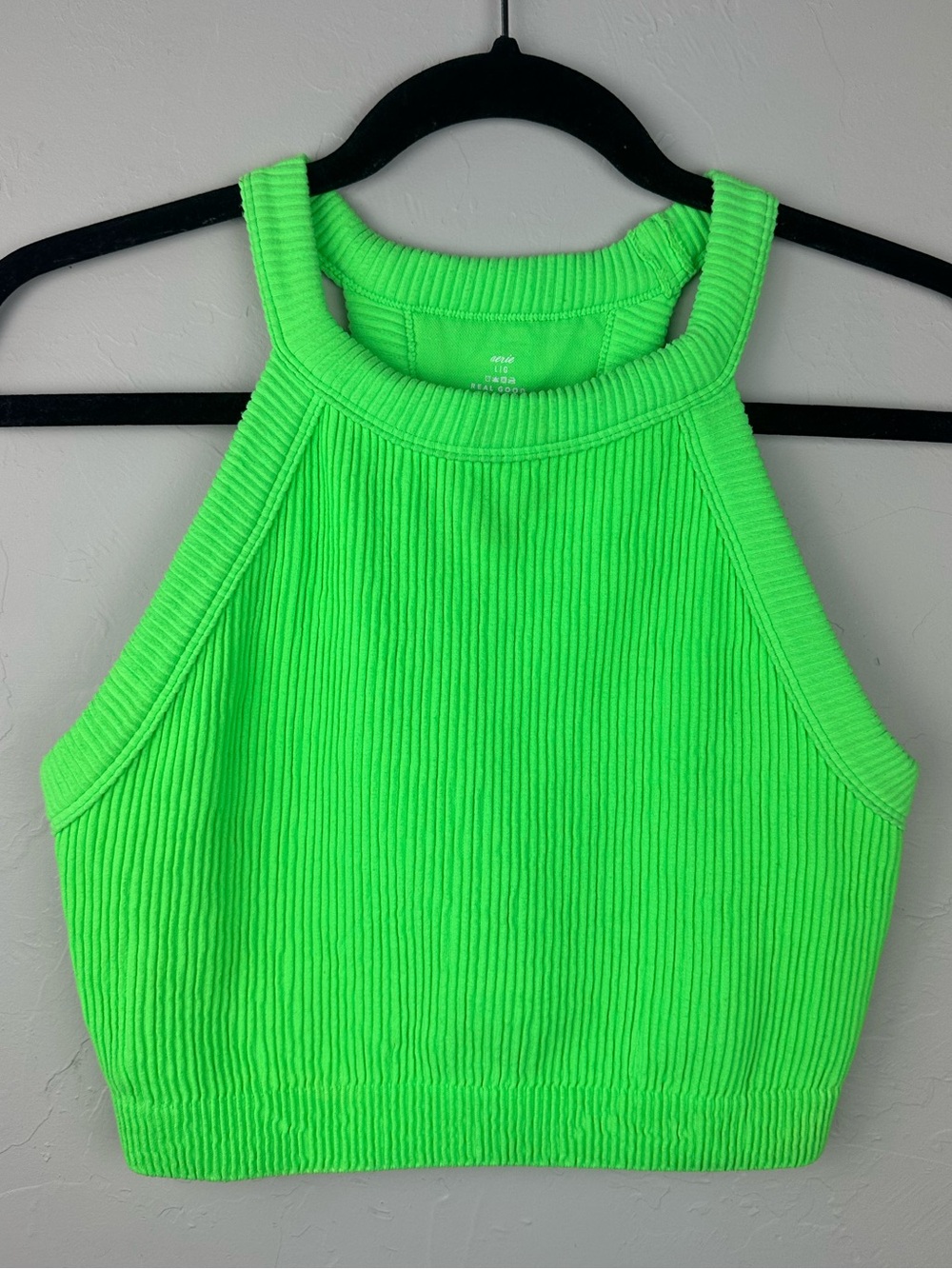 Aerie Superchill Seamless Real Good High Neck Bra Crop Top Lime Green Large